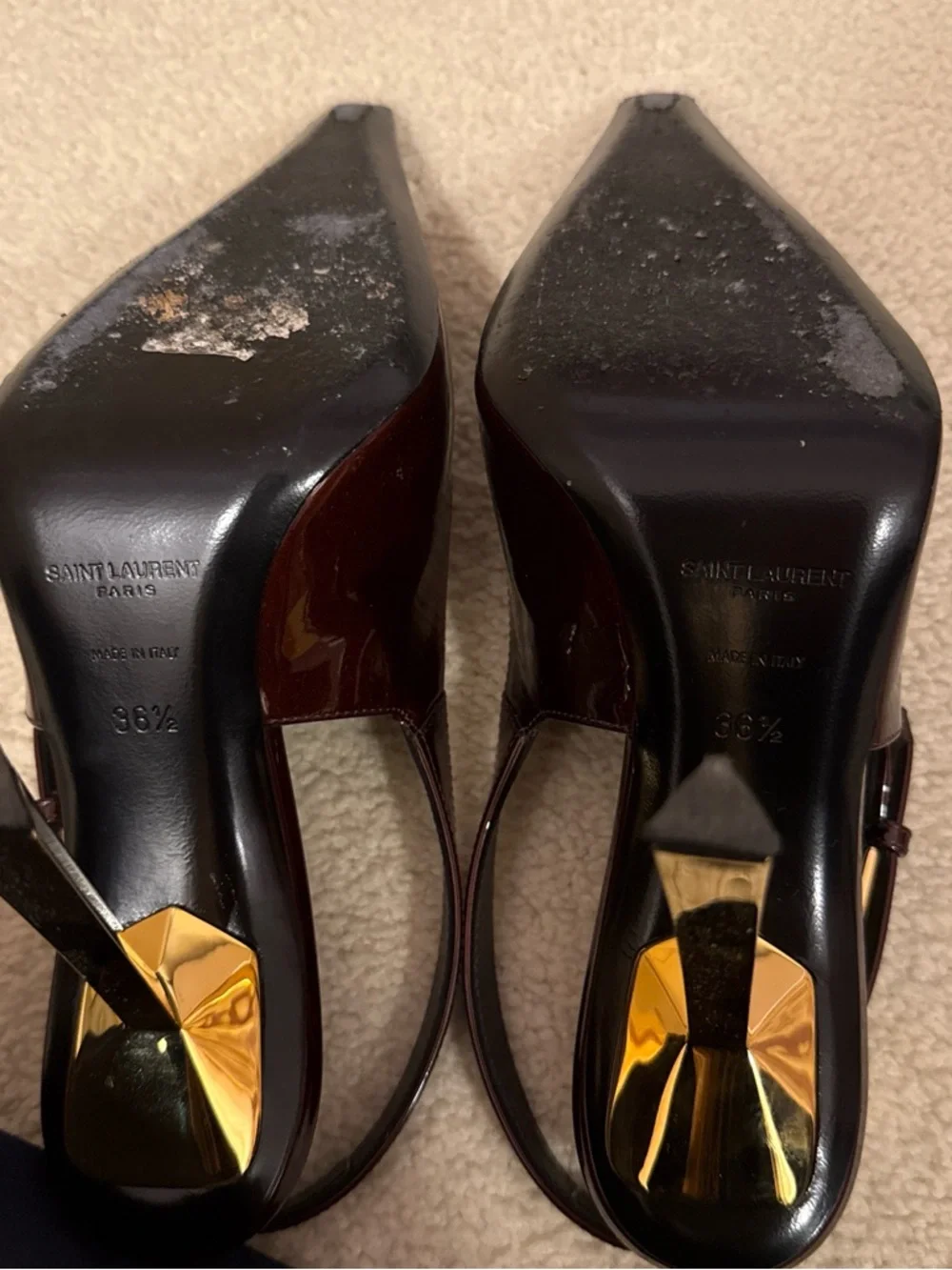 Saint Laurent Burgandy/ dark brown Patent Leather Pointed Slingback Pumps - Picture 6 of 6